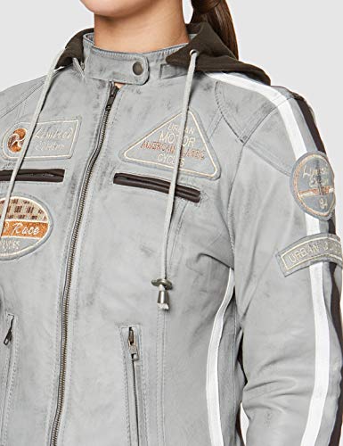 Urban GoCo Chaqueta Moto Mujer de Cuero Leather '58 LADIES', Cazadora Moto de Piel de Cordero, Armadura Removible para Espalda, Hombros y Codos Aprobada por la CE, Gris, L (UR-162)