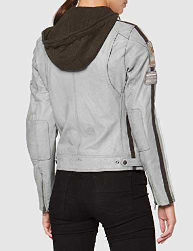 Urban GoCo Chaqueta Moto Mujer de Cuero Leather '58 LADIES', Cazadora Moto de Piel de Cordero, Armadura Removible para Espalda, Hombros y Codos Aprobada por la CE, Gris, L (UR-162)