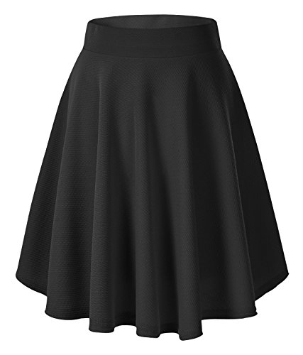 Urban GoCo Falda Mujer Elástica Plisada Básica Patinador Multifuncional Corto Falda (M, Negro-Larga)