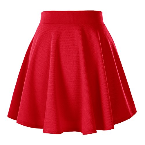 Urban GoCo Falda Mujer Elástica Plisada Básica Patinador Multifuncional Corto Falda (S, Rojo)