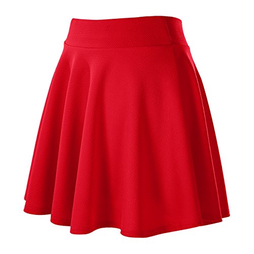 Urban GoCo Falda Mujer Elástica Plisada Básica Patinador Multifuncional Corto Falda (S, Rojo)