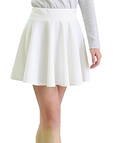 Urban GoCo Falda Mujer Elástica Plisada Básica Patinador Multifuncional Corto Falda (XS, Blanco)