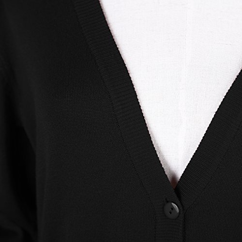 Urban GoCo Mujeres Chaqueta de Punto Básico de Manga Larga con Botones Rebecas Cárdigan Negro L