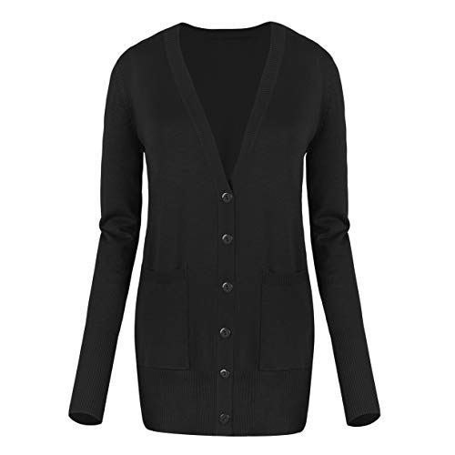 Urban GoCo Mujeres Chaqueta de Punto Básico de Manga Larga con Botones Rebecas Cárdigan Negro L