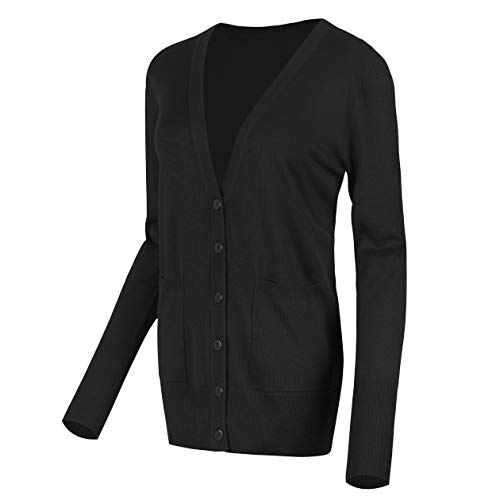 Urban GoCo Mujeres Chaqueta de Punto Básico de Manga Larga con Botones Rebecas Cárdigan Negro L