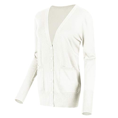 Urban GoCo Mujeres Chaqueta de Punto Básico de Manga Larga con Botones Rebecas Cárdigan (XL, Blanco)