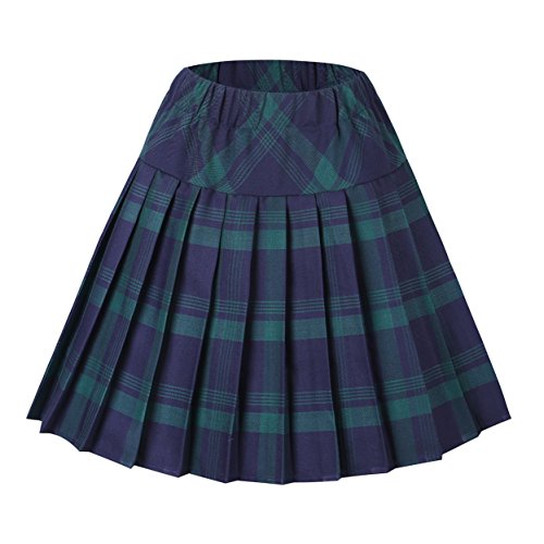 Urban GoCo Mujeres Falda Escocesa Plisada con Cintura Elástica Escuela Uniforme Falda Cuadros (L, 1 Verde)