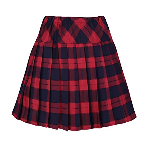 Urban GoCo Mujeres Falda Escocesa Plisada con Cintura Elástica Escuela Uniforme Falda Cuadros (XL, 5 Rojo)