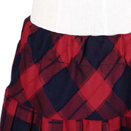 Urban GoCo Mujeres Falda Escocesa Plisada con Cintura Elástica Escuela Uniforme Falda Cuadros (XL, 5 Rojo)