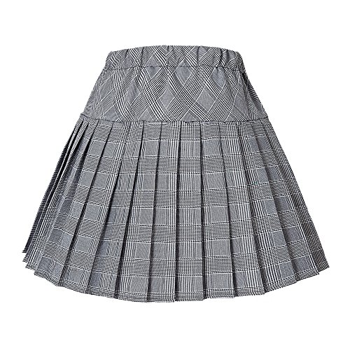Urban GoCo Mujeres Falda Escocesa Plisada con Cintura Elástica Escuela Uniforme Falda Cuadros (XX-Large, 11 Blanco)