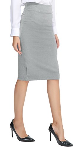 Urban GoCo Mujeres Falda Midi Lápiz Cintura Alta Elasticidad Bodycon Tubo Falda Oficina Gris Claro S