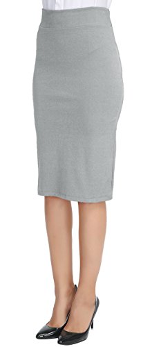 Urban GoCo Mujeres Falda Midi Lápiz Cintura Alta Elasticidad Bodycon Tubo Falda Oficina Gris Claro S