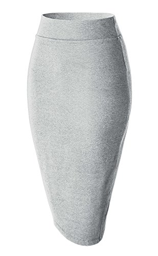 Urban GoCo Mujeres Falda Midi Lápiz Cintura Alta Elasticidad Bodycon Tubo Falda Oficina Gris Claro S