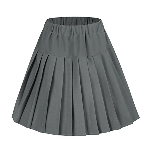 Urban GoCo Mujeres Falda Tenis Plisada Cintura Elástica Uniforme Escolar Mini Faldas (2XL, Gris sólido)