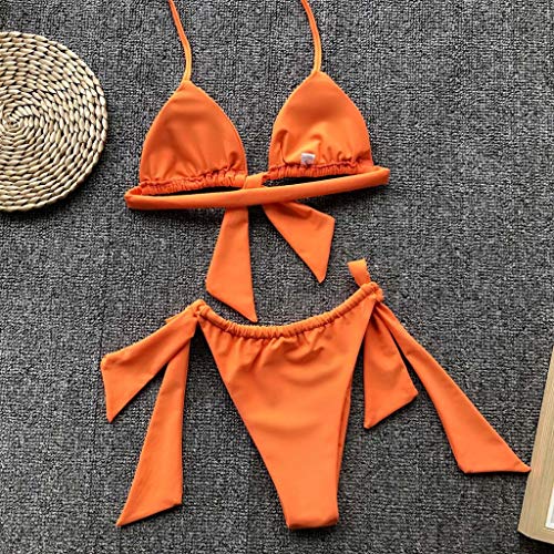 URIBAKY Traje De BañO De Verano para Mujer Sexy Estampado De Leopardo Y Ropa De Playa De Color SóLido Conjunto De Dos Piezas Bikini Honda Push-Up Sujetador Y Vendaje Traje De BañO Tangas