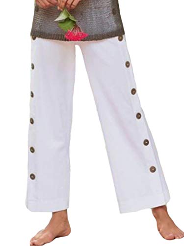 UUGYE Women's High Waist Loose Fit Wide Leg Cotton Solid Capri Pants Trousers White US S