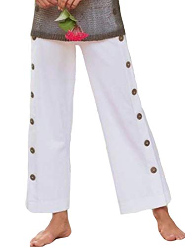 UUGYE Women's High Waist Loose Fit Wide Leg Cotton Solid Capri Pants Trousers White US S