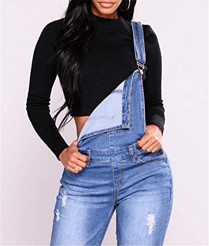 Vaquero Petos de Pantalones Jumpsuit Mujer Largo Verano, Morbuy Casual Slim Fit Stretch Skinny Harem Mono Moda Bolsillos Overoles Tirantes Playa Fiesta Noche Oficina (L,Azul Claro)