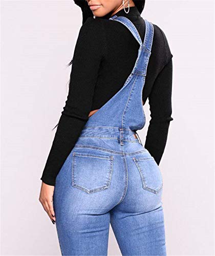 Vaquero Petos de Pantalones Jumpsuit Mujer Largo Verano, Morbuy Casual Slim Fit Stretch Skinny Harem Mono Moda Bolsillos Overoles Tirantes Playa Fiesta Noche Oficina (L,Azul Claro)