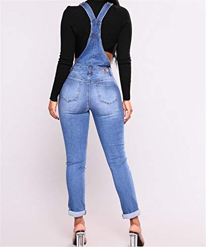 Vaquero Petos de Pantalones Jumpsuit Mujer Largo Verano, Morbuy Casual Slim Fit Stretch Skinny Harem Mono Moda Bolsillos Overoles Tirantes Playa Fiesta Noche Oficina (L,Azul Claro)