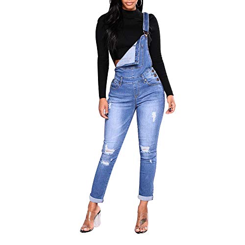 Vaquero Petos de Pantalones Jumpsuit Mujer Largo Verano, Morbuy Casual Slim Fit Stretch Skinny Harem Mono Moda Bolsillos Overoles Tirantes Playa Fiesta Noche Oficina (L,Azul Claro)
