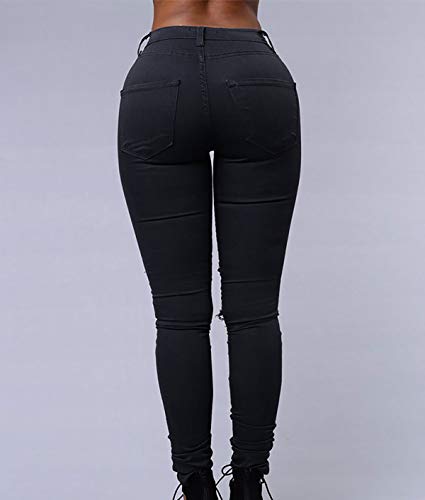 Vaqueros Rotos Mujer Cintura Alta Skinny Jeans Tiro Alto Mujer Larga Tejanos Pantalon Vaquero Pitillo Roto Mujer Ripped Jean Ajustados Mujer Jeans Talle Alto Slim Pitillos Mujer Elasticos Negro 2XL