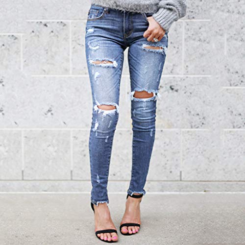 Vaqueros Rotos Mujer Pantalones Lápiz Ajustados Pantalones Largos Casual Cintura Alta Pantalones Pitillos Elásticos Push Up Jeans de Mujer Otoño Invierno RISTHY