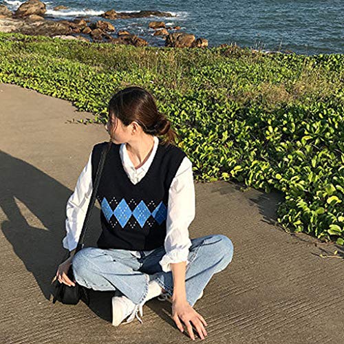 VEED Chaleco sin Mangas Suelto de Punto para Mujer, con Cuello en V, diseño de Cuadros Escoceses, suéter, Camiseta sin Mangas