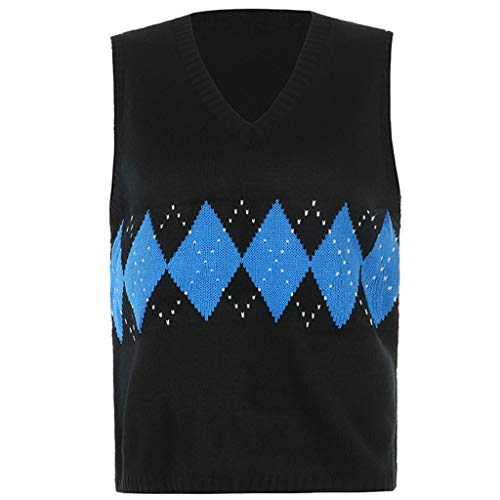 VEED Chaleco sin Mangas Suelto de Punto para Mujer, con Cuello en V, diseño de Cuadros Escoceses, suéter, Camiseta sin Mangas
