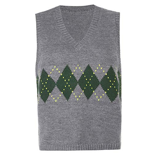 VEED Chaleco sin Mangas Suelto de Punto para Mujer, con Cuello en V, diseño de Cuadros Escoceses, suéter, Camiseta sin Mangas
