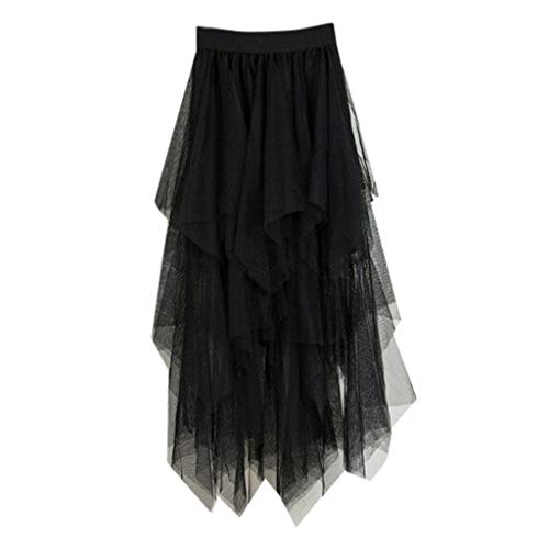 VEMOW Faldas Mujer cómoda de Tul de Cintura Alta Falda Plisada del tutú de Las señoras Falda de Midi (Negro, Una Talla)