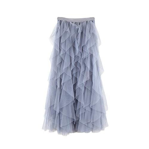 VEMOW Faldas Mujer cómoda de Tul de Cintura Alta Falda Plisada del tutú de Las señoras Falda de Midi(S Gris,Una Talla)