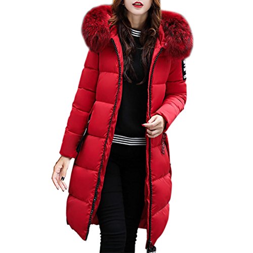 VENMO Mujer Invierno Casual Más Gruesa Abrigo Parkas Militar con Capucha Chaqueta de Acolchado Anorak Jacket Outwear Coats by (XL -Busto: 107cm/42.1", roja)