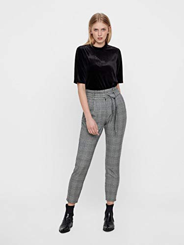 Vero Moda Vmeva HR Loose Paperbag Check Pant Noos Pantalón, Gris, 34 (Extra Large) para Mujer