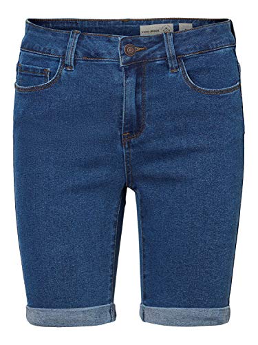 Vero Moda Vmhot Seven NW Dnm Long F Short Mix Noos Pantalones Cortos, Azul (Medium Blue Denim Medium Blue Denim), S para Mujer