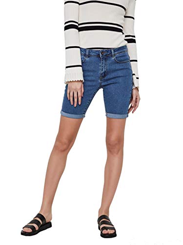 Vero Moda Vmhot Seven NW Dnm Long F Short Mix Noos Pantalones Cortos, Azul (Medium Blue Denim Medium Blue Denim), XS para Mujer