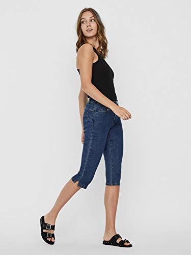 Vero Moda VMHOT Seven NW DNM Slit Knicker Color Jeans, Medio De Mezclilla Azul, L para Mujer