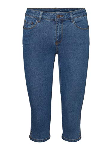 Vero Moda VMHOT Seven NW DNM Slit Knicker Color Jeans, Medio De Mezclilla Azul, L para Mujer
