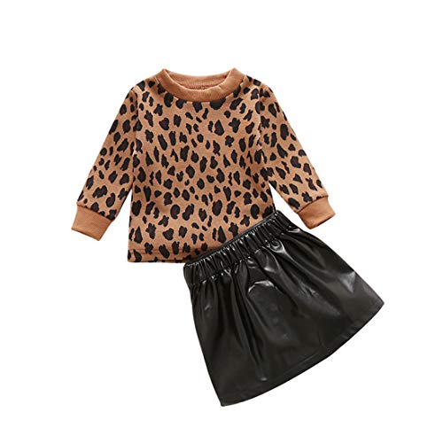 Verve Jelly Conjunto de Faldas de Invierno para niña pequeña con Capucha de Leopardo Top + Faldas de Tubo Conjunto de Ropa de otoño