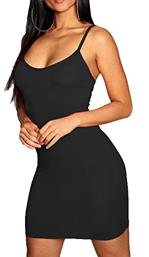 Vestido Corto Ajustado para Mujer - De Tirantes - Colores Lisos - Negro - S/M - UK 8-10/EU 36-38