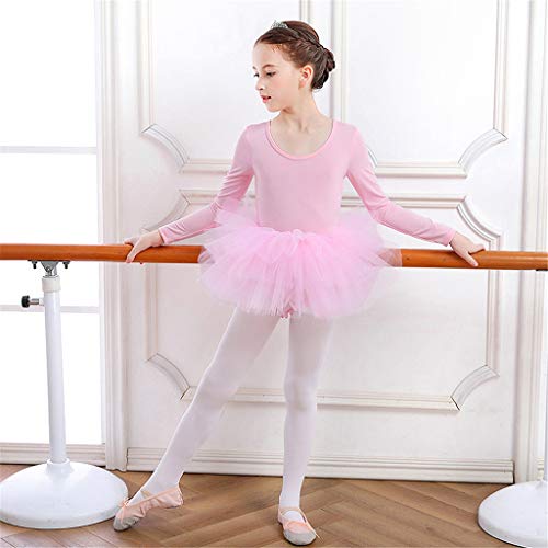 Vestido de Danza Ballet Manga Larga para Niña Maillot de Gimnasia Rítmica con Falda Tul Leotardo Elástico de Baile Disfraz de Bailarina Traje de Ballet, 6-7 Años