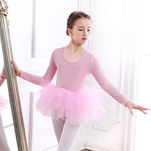Vestido de Danza Ballet Manga Larga para Niña Maillot de Gimnasia Rítmica con Falda Tul Leotardo Elástico de Baile Disfraz de Bailarina Traje de Ballet, 6-7 Años