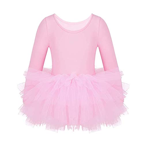Vestido de Danza Ballet Manga Larga para Niña Maillot de Gimnasia Rítmica con Falda Tul Leotardo Elástico de Baile Disfraz de Bailarina Traje de Ballet, 6-7 Años