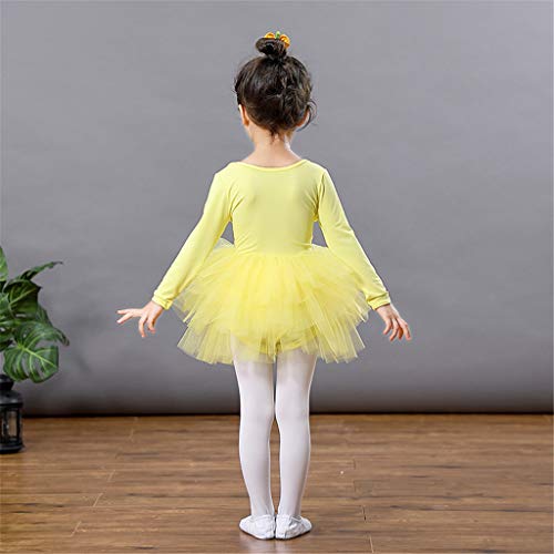 Vestido de Danza Ballet Manga Larga para Niña Maillot de Gimnasia Rítmica con Falda Tul Leotardo Elástico de Baile Disfraz de Bailarina Traje de Ballet, 4-5 Años