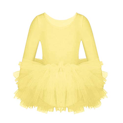 Vestido de Danza Ballet Manga Larga para Niña Maillot de Gimnasia Rítmica con Falda Tul Leotardo Elástico de Baile Disfraz de Bailarina Traje de Ballet, 4-5 Años