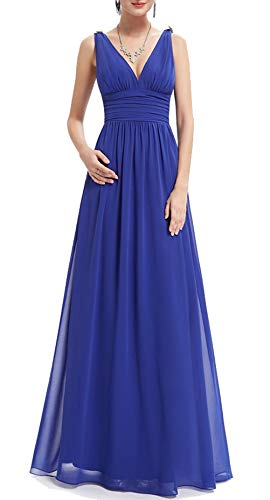 Vestido de Fiesta Noche Largo Sin Mangas con Cuello en V Falda de Cóctel Dama de Honor Elegante para Mujer, Azul