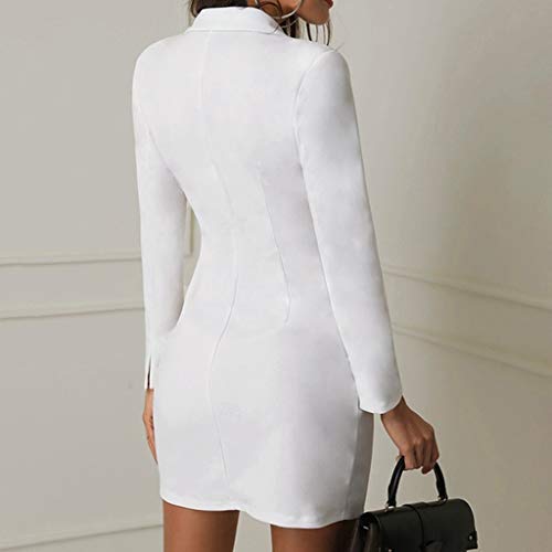 Vestido Tipo Blazer para Mujer, Doble Botonadura, Manga Larga, Cuello en V, botón, Frente, Estilo Militar, Vestido de Oficina, Vestido