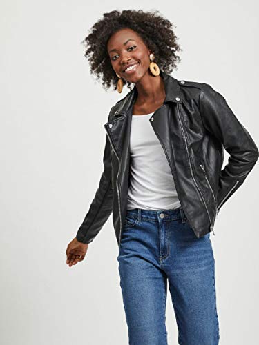 Vila Clothes Vicara Faux Leather Jacket-Noos Chaqueta, Negro (Black Black), 38 (Talla del Fabricante: Medium) para Mujer