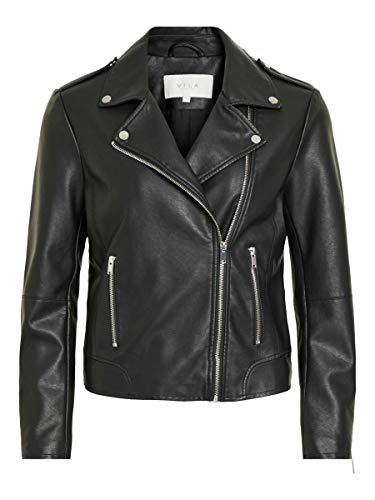 Vila Clothes Vicara Faux Leather Jacket-Noos Chaqueta, Negro (Black Black), 40 (Talla del Fabricante: Large) para Mujer
