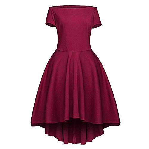 VILLAVIVI Mini Vestido De Ceremonia De La Mujer Elegante De Dama De Honor Fiesta Escote Barco (Borgoña, XL)